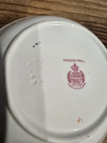 Minton Haddon Hall Floral Chintz Green Trimmed Swirl Pattern Fruit Dessert Sauce - Picture 6 of 6