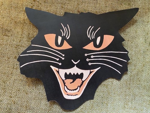 U Choose Vintage Inspired Cat Yellow Eyes Fangs Halloween Cardstock Decoration - Picture 3 of 5
