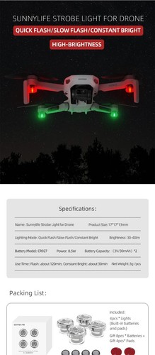 4Pcs New Strobe Night Flashing LED Light Warning For Mavic Mini Air Autel Fimi - Picture 12 of 21