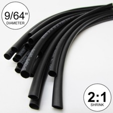 9/64" ID Black Heat Shrink Tube 2:1 ratio polyolefin (25 ft) inch/feet/to 3.5mm