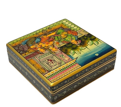 Trinket Accessories Wooden Box Handpainted Maharaja Maharani Love Jewel Storage - Picture 8 of 16