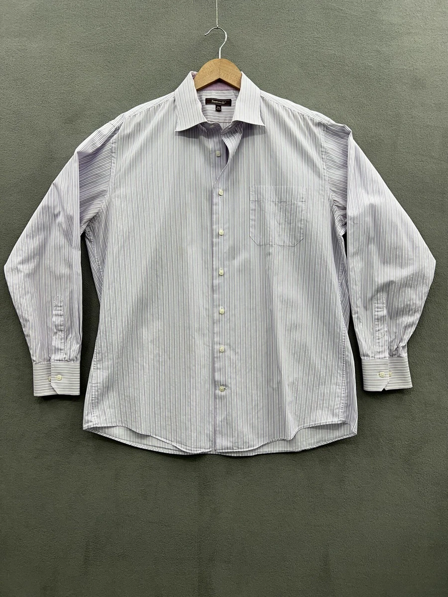 santorelli dress shirts Santorelli Men's Blue Yellow Stripe Luxury Cotton Dress Shirt 17 XL Slim  Fit