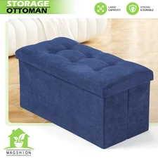 30"Storage Ottoman Modern Bench Upholstered Navy Blue Rectangular Lift Top Stool