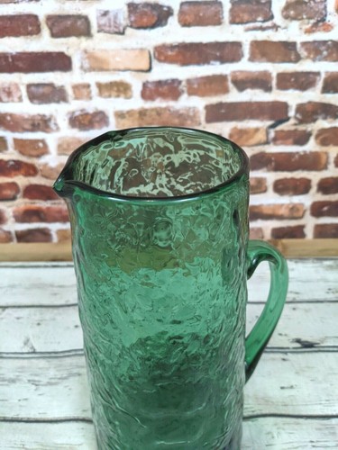 Mid Century Pitcher Green Textured Blown Glass Tall 11 Inch Art Glass Decorative - Picture 6 of 9