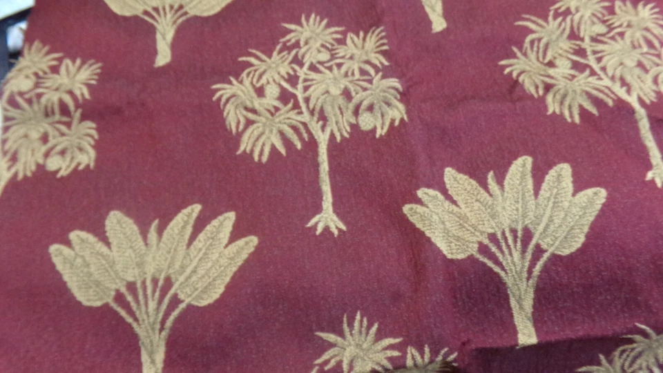 OUTDOOR FABRIC HEAVY DUTY 50" X 36" RUST BURGUNDY BEIGE PALM TREES LEAVES DESIGN - Image 2 of 4