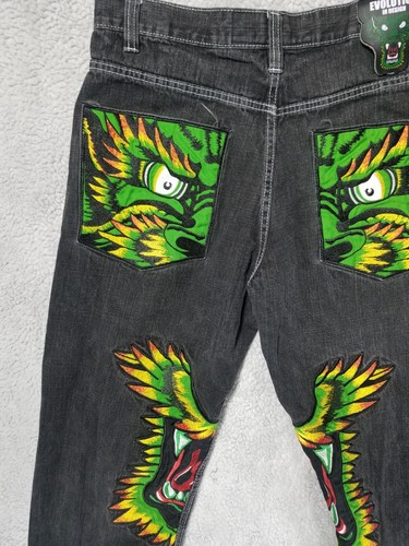 Vintage Y2K Evolution In Design DRAGON Denim Green Black Jean Size 34X34 - Picture 19 of 22