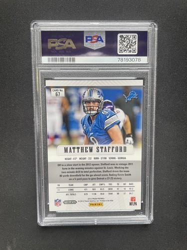 2012 PANINI PRIZM GREEN PRIZM #67 MATTHEW STAFFORD PSA 8 - Picture 2 of 2