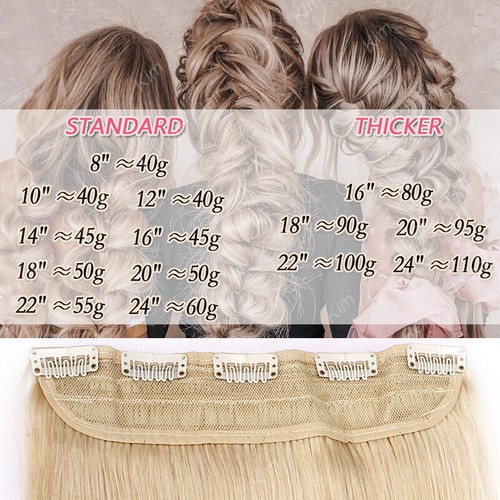 12" 16" 18" 20" Real Remy One Piece Clip In Human Hair Extensions 3/4 Full Head - Picture 10 of 32