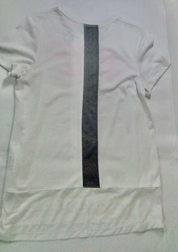 NIKE DRI FIT WHITE T-SHIRT PINK NIKE BLACK STRIPE DOWN BACK SHEER BOTTOM GIRLS L - Picture 2 of 4