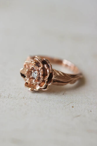 Fede Nuziale Doppia Fascia Solitario Moissanite Taglio Tondo Design Forma Fiore Rosa - Foto 3 di 9