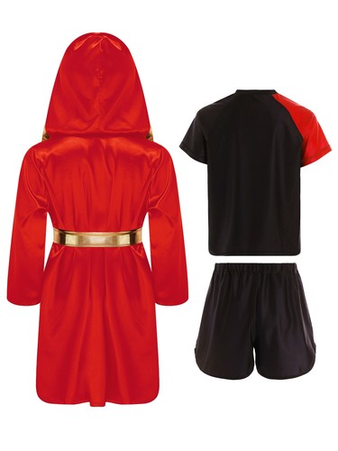 Boys Girls Boxing Uniform Set 3 Pcs Long Sleeve Open Front Hooded Cloak Robe - Picture 70 of 86