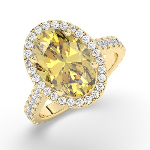 Oval Solitaire 14K Yellow Gold Vivid Yellow Engagement Ring,5.15 ct Labgrown IGI - Picture 3 of 17