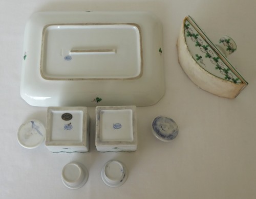 Herend Art Deco Schreibtischgarnitur 4tlg. Porzellan Dekor Petersilie Persil - Bild 9 von 11