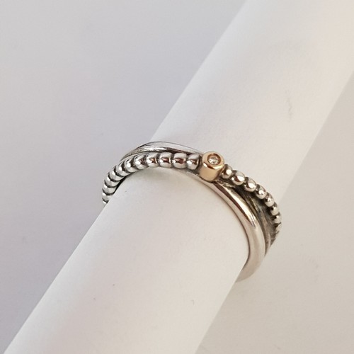 Authentic Pandora Silver & 14k Gold Diamond Rising Star Ring 190243 Size 56 - Picture 7 of 8