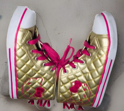 Hello Kitty Girl's Hi-Top Sneakers Size 1 Gold Quilted Vintage Sanrio Lil Elena - Picture 4 of 12