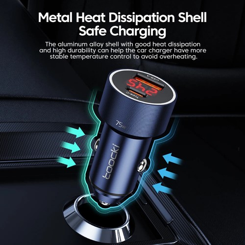 Chargeur Voiture Toocki 75W USB C QC 3.0 Type C PD Charge Rapide avec Affichage Tension - Photo 6 sur 9
