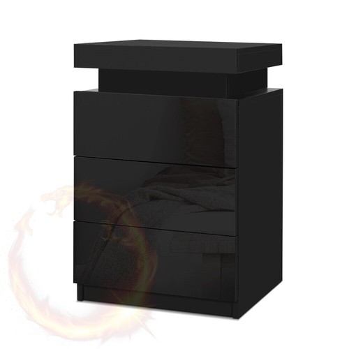 Artiss Bedside Tables Side Table 3 Drawers RGB LED High Gloss Nightstand - Picture 2 of 14