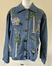 Ladies Denim Jacket Size Small 8-10 Embroidered Zoo Animals African Animals