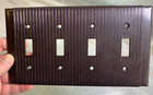 Vintage 1950s 50s Mid Century Brown Stripes Striped 4 Four Light Switch Cover