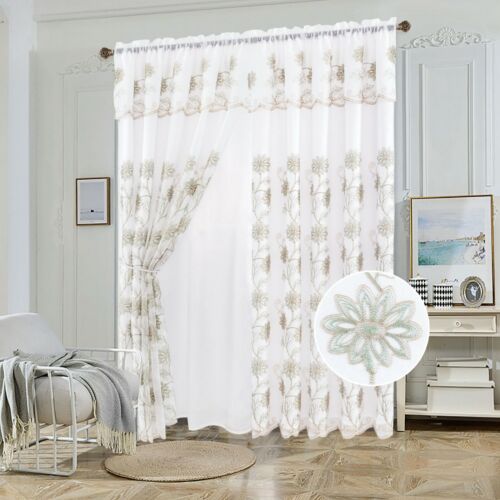 2 Panels 2 Layers Voile Sheer Rod Pocket Window Curtain Panel and Valance 281061 - Picture 5 of 6