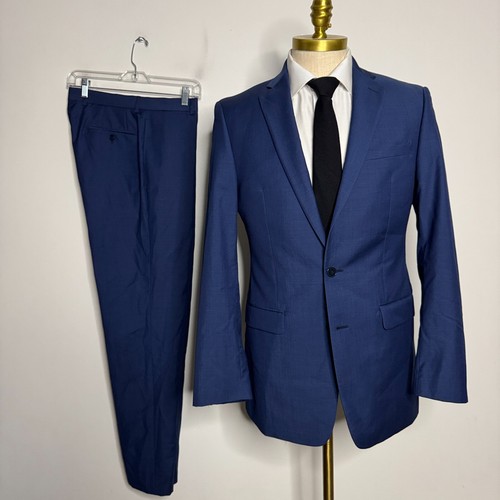 Calvin Klein Herren 40L Blau Wolle Zweiteiler Anzug 32W Hose Einfarbig