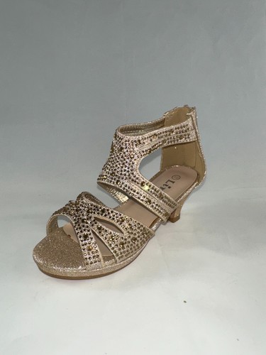 Girls' Wedding slip on zipper heel party shoes cutout rhinestone glitter - Picture 7 of 10