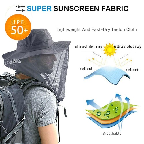 Anti Mosquito Bug Bee Insect Net Hat Fishing Hidden Mesh Cap Head Face Protector - Picture 6 of 16