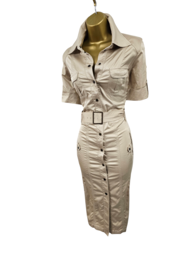 Karen Millen 12 UK Vintage Gold Beige Military Safari Trench Utility Shirt Dress - Picture 8 of 14