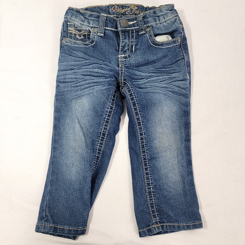 REQUEST Blue Denim Girl's Jeans Pants Size 5 Stretch Fabric BLING Pockets Capri - Picture 1 of 6