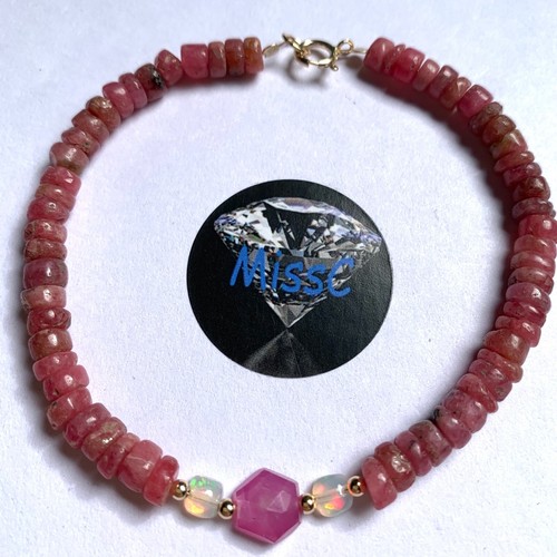 9CT GOLD PINK SAPPHIRE, TOURMALINE, FIRE OPAL BRACELET, STAMPED 375, ALL NATURAL - Picture 5 of 6