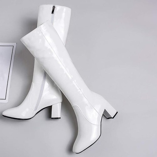 Gr39 Damen Langschaftstiefel Blockabsatz Lackstiefel High Heels Kniehohe Stiefel - Bild 5 von 7