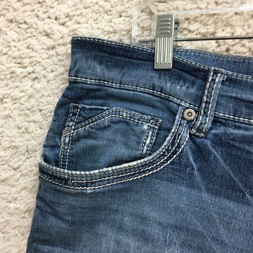 Pantalones de mezclilla BKE con hebilla 38x28 para hombre azules Tyler pierna recta elásticos desgastados - Imagen 7 de 16