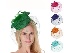 Round Pillbox Birdcage Veil Bow Sinamay Headband Fascinator Weddings Ascot Races