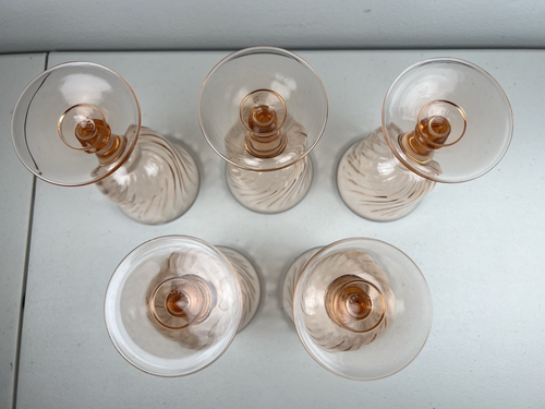 Set of (5) Cristal D'Arques-Durand Rosaline Pink (Swirl Optic) Water Goblets - Picture 14 of 19