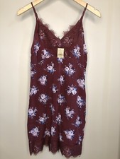 AMERICAN EAGLE Floral Burgundy Lace Slip Dress XXS NWT