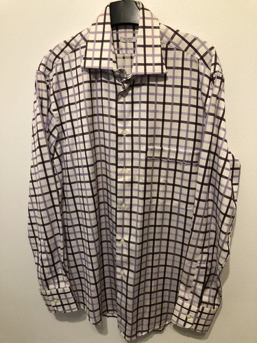 Delsiena Fatta A Mana Mens 15.5" Collar Purple Mix Check Long Sleeve Smart Shirt - Imagen 3 de 4