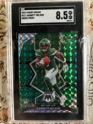 2022 Garrett Wilson Panini Mosaic Green Prizm RC #311 Color Match SGC 8.5