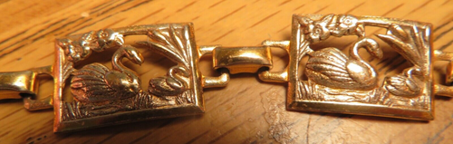 Vintage Gold Wash Sterling Silver Swans 6 Panel Link 7" Bracelet - Picture 4 of 11