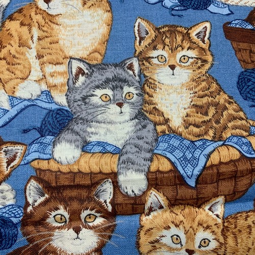 Cat Print Fabric Cotton Baskets Yarn Tabby Kittens Blue Orange Cranston 4 yd x45 - Picture 10 of 12