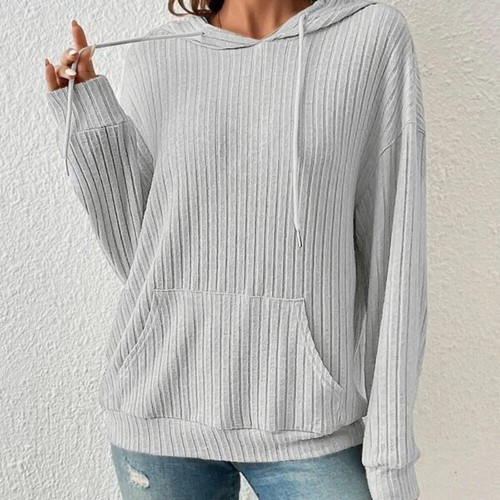 Fashion Drawstring Long-sleeved Hooded Sweatshirt With Pockets Solid Sunken Stri - Bild 28 von 29