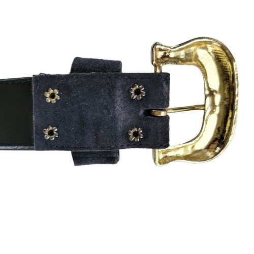 Suede Leather M-L Women's Belt Blue Metal Buckle 38" Length & 1.25" Width. - Picture 9 of 12