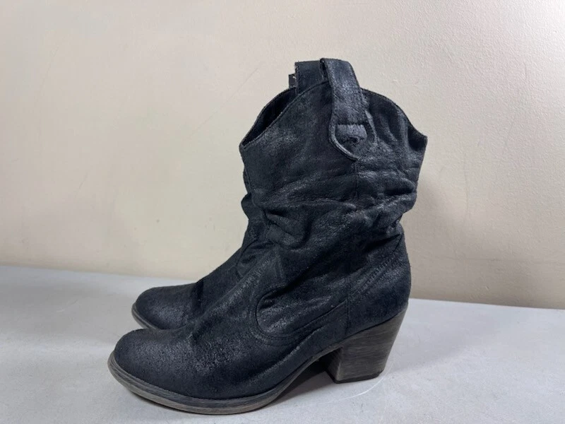 ROCKET DOG WOMEN S BLACK PULL ON SLOUCH WESTERN HIGH ANKLE BOOTS