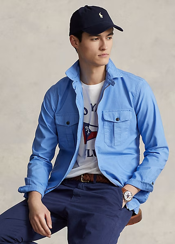 Polo Ralph Lauren Men's SZ M Blue Garment-Dyed Oxford Full Zip Overshirt Jacket - Picture 2 of 5
