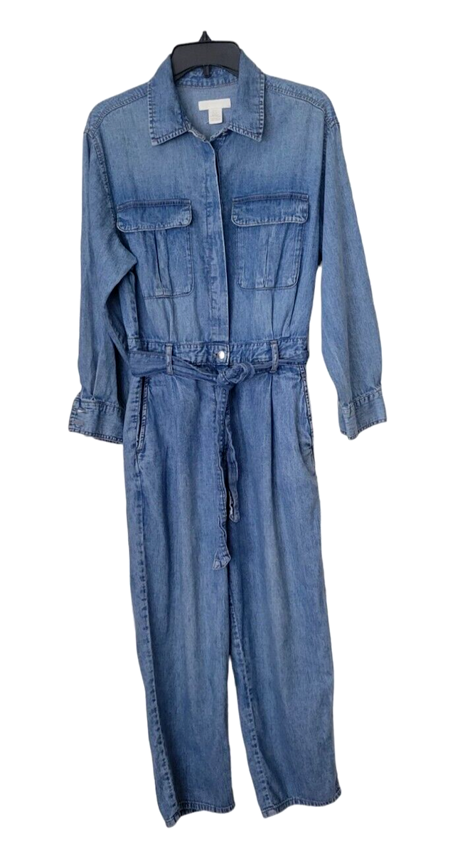【Honi Anne】Denim Stitch Collar Zip-up Jumper H & M Long Sleeve Collared Cropped Snap Front Lightweight
