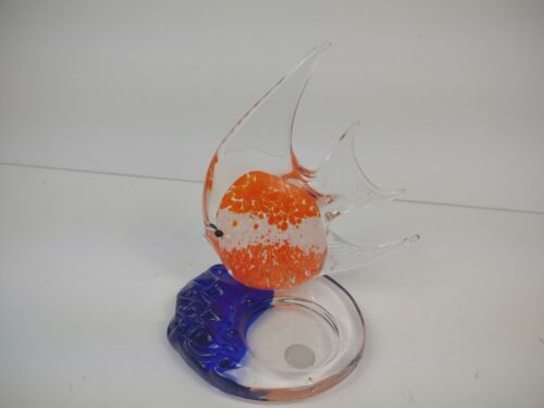 Kunst Glas Fisch Briefbeschwerer Teelicht Kerzenhalter Orange Partylite Maritim - Bild 4 von 11