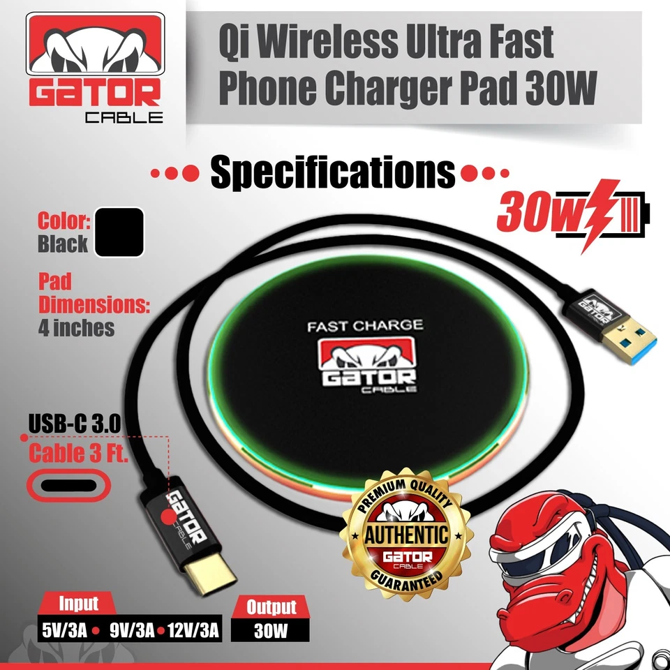 2x 30W Wireless Phone Charger Pad Dock Fast Charge for Samsung iPhone Universal - Image 4 of 4