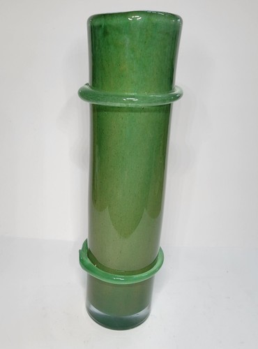 Henry Dean of Belgium Jade Green Bamboo Vase Signed Art Glass 12 inch - Picture 5 of 12