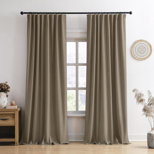 Linen Brown Blackout Curtains 144 Inch Long Pleated Hidden Tab Drapes W50Xl144 - Picture 11 of 12