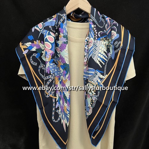 Sallys 18 Momme Twill Silk Wrap Scarf King Aztec Print Double Face Shawl 35" - Picture 10 of 25