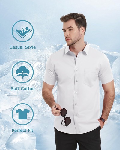 Camisa de vestir premium para hombre de manga corta de ajuste regular informal de algodón - Imagen 115 de 152